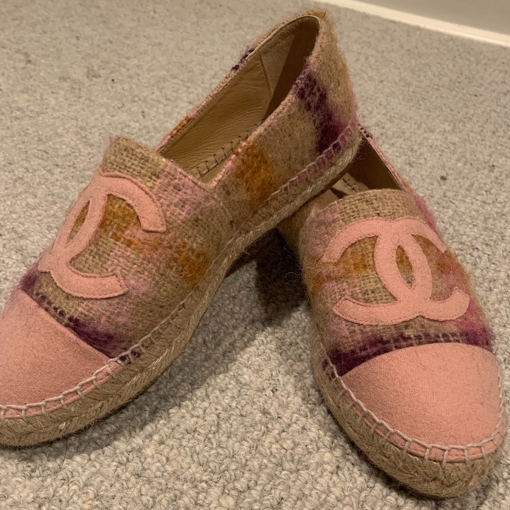 Chanel Espadrilles Tan/Pink Tweed Flat
